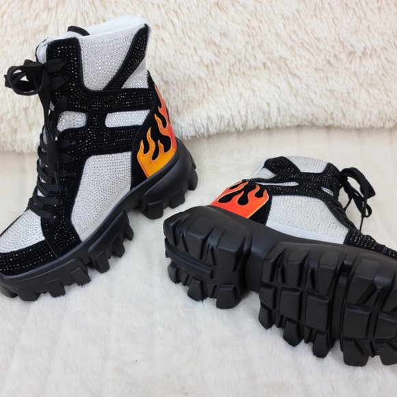 Rhinestones Lace Up Hidden Wedge Women's Sneakers - Picture 4 of 4